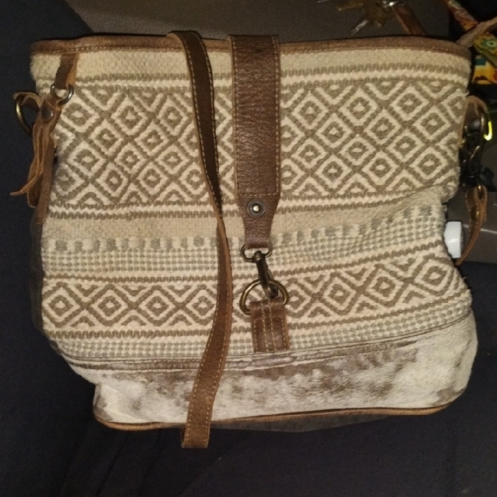 Myra Bag Brown and Cream Geometric Crossbody
